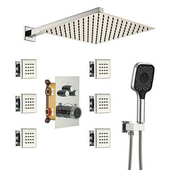 12" Wall Mounted Shower System Set Handheld Spray & 6 Body Jets