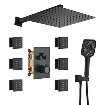 12" Wall Mounted Shower System Set Handheld Spray & 6 Body Jets