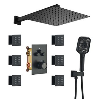 12" Wall Mounted Shower System Set Handheld Spray & 6 Body Jets