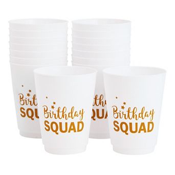 16 Pack Reusable Plastic Birthday Cups for Adults and Women, 16 oz, 4.25 x 3.5"