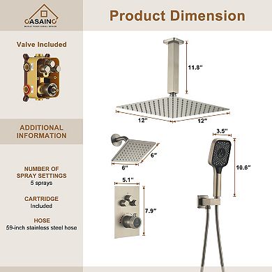 12" Ceiling Mounted Shower System Set Dual Shower Head