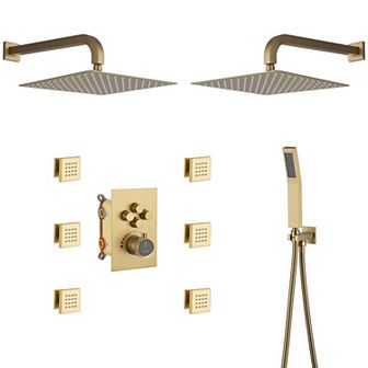 12" Dual Heads Shower System Rain Shower Head With 4 Way Thermostatic Faucet