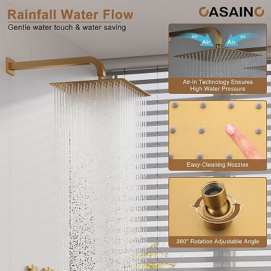 12" Dual Heads Shower System Rain Shower Head With 4 Way Thermostatic Faucet