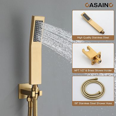 12" Dual Heads Shower System Rain Shower Head With 4 Way Thermostatic Faucet