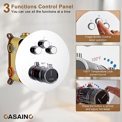 Casainc Digital 12inch 3 Function Luxury Thermostatic Shower System With 6-jet