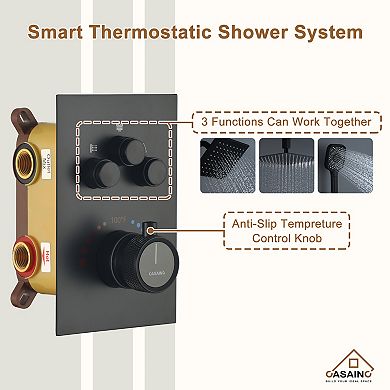 12" Thermostatic Shower System Rainfall Dual Shower Heads And 3-sprays Handheld