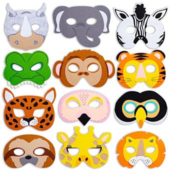 12 Pack Felt Animal Masks For Kids, Jungle Safari Party Favors (7x7.2 In)