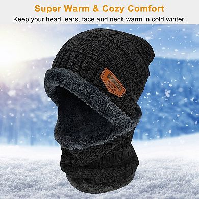 Winter Beanie Hat Scarf Set Unisex Warm Knitting Skull Cap Neck Warmer For Walking Running