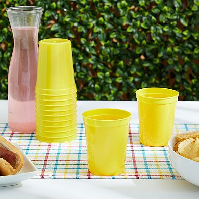 24x Reusable Plastic Stadium Cups For Celebration, Birthday Party, Yellow 16oz