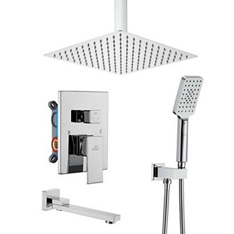 12" Ceiling Mount Shower System Set Handheld Spray & Tub Spout