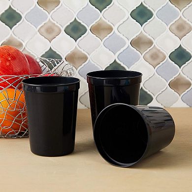 Black Stadium Cups, Reusable Plastic Party Tumblers (16 Oz, 16 Pack)