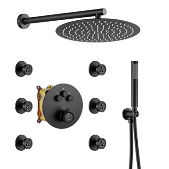 Casainc 12inch 3 Function Luxury Thermostatic Shower System Rainfall With 6-jet