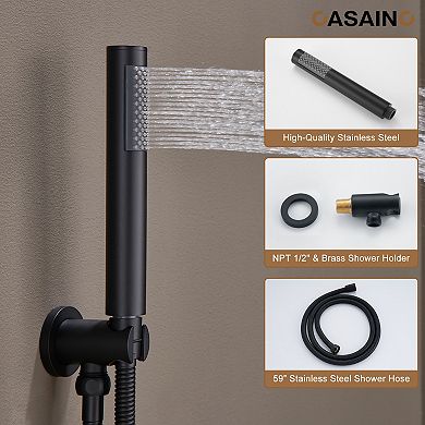 Casainc 12inch 3 Function Luxury Thermostatic Shower System Rainfall With 6-jet