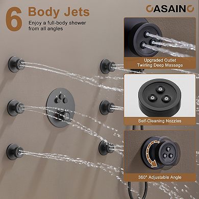 Casainc 12inch 3 Function Luxury Thermostatic Shower System Rainfall With 6-jet