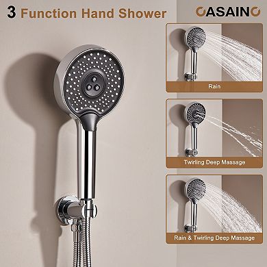 Casainc 22inch 3 Function Luxury Thermostatic Shower System Waterfall 2.5 Gpm