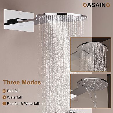 Casainc 22inch 3 Function Luxury Thermostatic Shower System Waterfall 2.5 Gpm