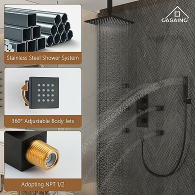 12" Ceiling Mounted Luxury Led Shower Head Handheld Spray