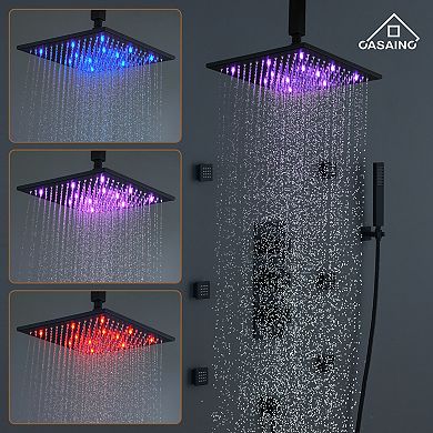12" Ceiling Mounted Luxury Led Shower Head Handheld Spray