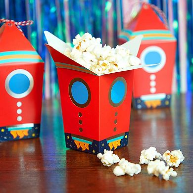 Outer Space Birthday Party Favor Boxes, Rocket Ship, Silver Foil (24 Pack)