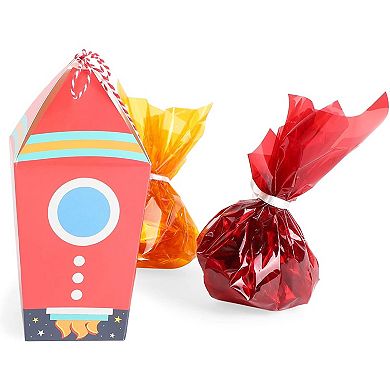 Outer Space Birthday Party Favor Boxes, Rocket Ship, Silver Foil (24 Pack)