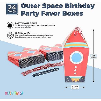 Outer Space Birthday Party Favor Boxes, Rocket Ship, Silver Foil (24 Pack)