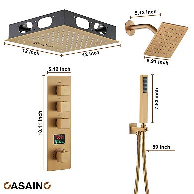 Digital Display 3 Function Thermostatic Dual Shower System Set With Led & Music