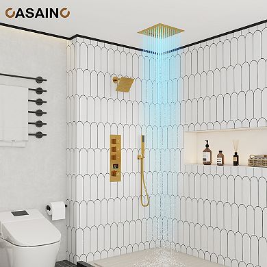 Digital Display 3 Function Thermostatic Dual Shower System Set With Led & Music
