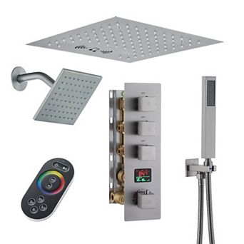 Digital Display 3 Function Thermostatic Dual Shower System Set With Led & Music