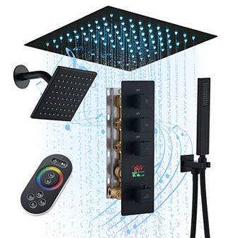 Digital Display 3 Function Thermostatic Dual Shower System Set With Led & Music
