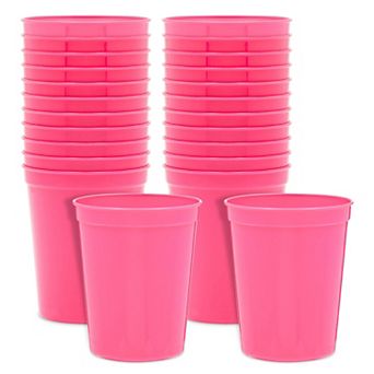 24x Reusable Plastic Stadium Cups For Celebration Birthday Party, Hot Pink 16oz