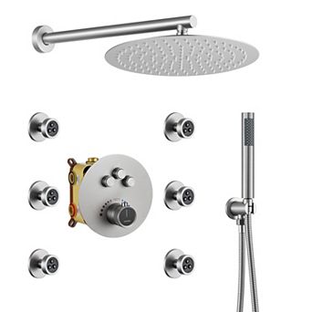 Casainc 12inch 3 Function Luxury Thermostatic Shower System Rainfall With 6-jet