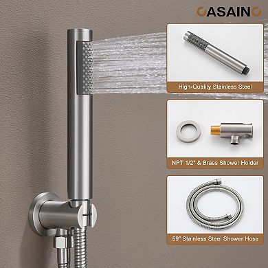 Casainc 12inch 3 Function Luxury Thermostatic Shower System Rainfall With 6-jet