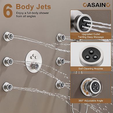 Casainc 12inch 3 Function Luxury Thermostatic Shower System Rainfall With 6-jet