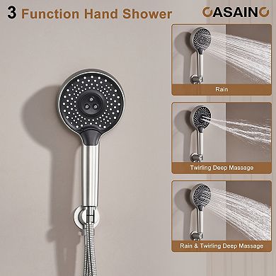 Casainc 22inch 3 Function Luxury Thermostatic Shower System Waterfall 2.5 Gpm