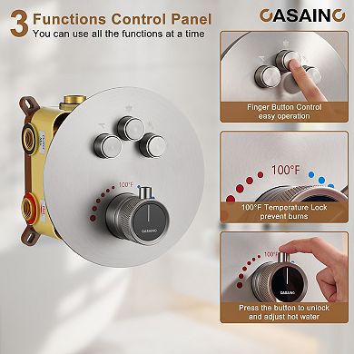 Casainc 22inch 3 Function Luxury Thermostatic Shower System Waterfall 2.5 Gpm