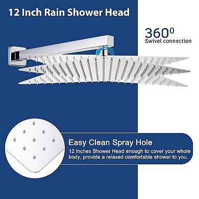 12" Ceiling Mounted Rainfall Shower Head System Handheld Spray