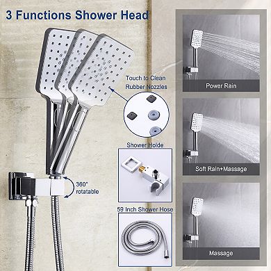 12" Ceiling Mounted Rainfall Shower Head System Handheld Spray