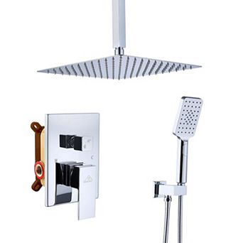 12" Ceiling Mounted Rainfall Shower Head System Handheld Spray
