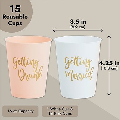 15 Pack Reusable Plastic Bachelorette Cups For Bachelorette Party, 16 Oz
