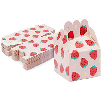 Strawberry Birthday Party Favor Treat Boxes (Pink, 3.5" x 3.5" x 5.8", 36 Pack)