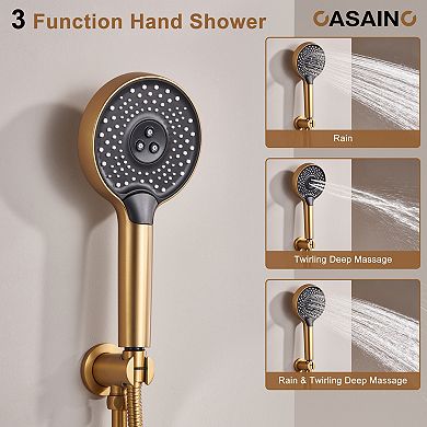 Casainc 22inch 3 Function Luxury Thermostatic Shower System Waterfall 2.5 Gpm