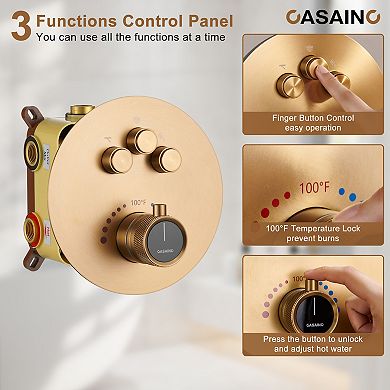 Casainc 22inch 3 Function Luxury Thermostatic Shower System Waterfall 2.5 Gpm