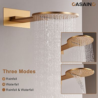 Casainc 22inch 3 Function Luxury Thermostatic Shower System Waterfall 2.5 Gpm