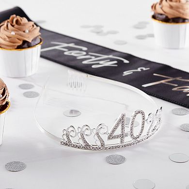 40th Birthday Sash And Tiara For Women's Party Decorations (black Satin)