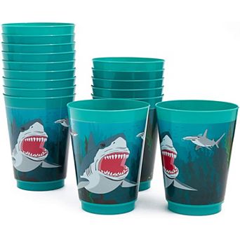 16x Plastic 16 Oz Party Cups Shark Theme Reusable Tumblers For Kids Birthday