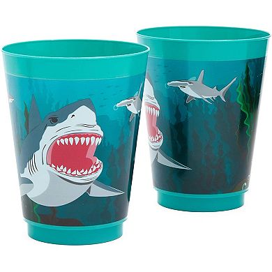 16x Plastic 16 Oz Party Cups Shark Theme Reusable Tumblers For Kids Birthday