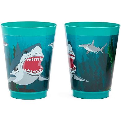 16x Plastic 16 Oz Party Cups Shark Theme Reusable Tumblers For Kids Birthday