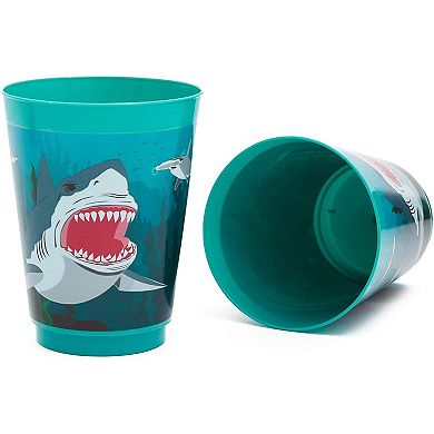 16x Plastic 16 Oz Party Cups Shark Theme Reusable Tumblers For Kids Birthday