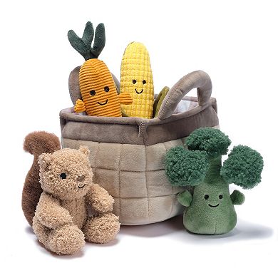 Lambs & Ivy Plush Veggie Basket Play Set With Interactive Stuffed Vegetable Toys