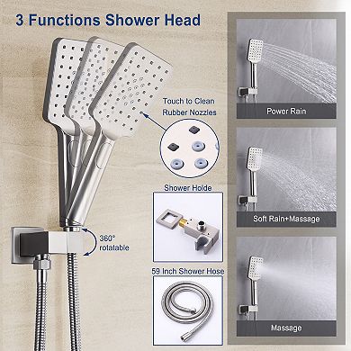 Casainc 10" Brushed Nickel 2 Function Shower Faucet Dual Head Waterfall Shower